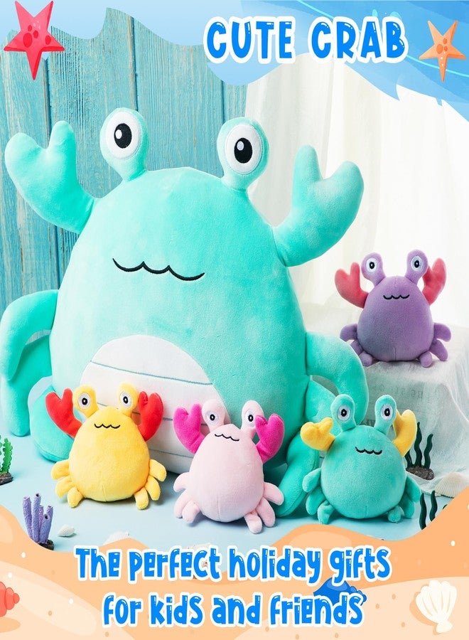 DoubleFill مجموعة ألعاب سرطان البحر القطيفة من دبل فيل، 5 قطع، 14 بوصة، وسادة قطيفة على شكل سرطان بحر كبير مع 4 دمى قطيفة للأطفال، هدايا عيد ميلاد للبنات والأولاد، ديكورات حفلات تحت الماء والمحيط (أخضر) - Image 5